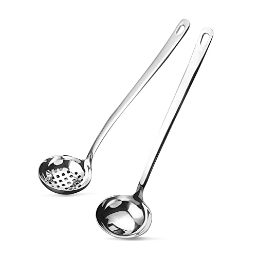 Metal Soup Ladle,18/8 Stainless Steel Ladle Spoon And Strainer Scoop Set Of 2 With Holes,Cooking Utensil For Kitchen - size: Without Hook