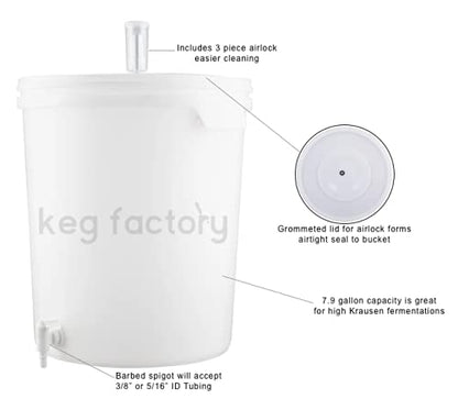 KegLand 7.9 Gallons (30 L) Plastic Bucket Fermenter with Spigot, Grommeted Airtight Lid, 3 Piece Airlock for Beer, Wine, Mead, Kombucha Fermenting