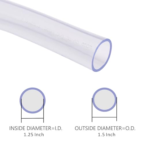DERNORD PVC Tubing 1-1/4"ID X 1-1/2"OD Flexible Clear Vinyl Hose 10 Feet for Food Grade - size: 10 Feet, style: 1-1/4"ID X 1-1/2"OD