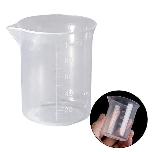 Waziaqoc 100ml/3.4oz Plastic Graduated Beaker, 3 Pack, Transparent | PP Material, Measuring Cup, Mixing Cup, For Kitchen Lab - color: 3pcs, size: 100 ml