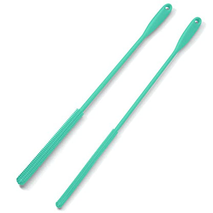 Silicone Straw Brush 4 Pack - (2 Small, 2 Wide) - 10 Inches Reusable Straw Cleaner, Pipe Cleaners, Straw Cleaning Tool for Drinking Straws, Pipes, Tubes, Glass and Detailing (Teal) - color: Teal