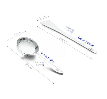 Eternals Stainless Steel Dosa Making Spoon/Ladle Set, 2 Pcs (1 Turner, 1 Short Pour Ladle with Flat Base)