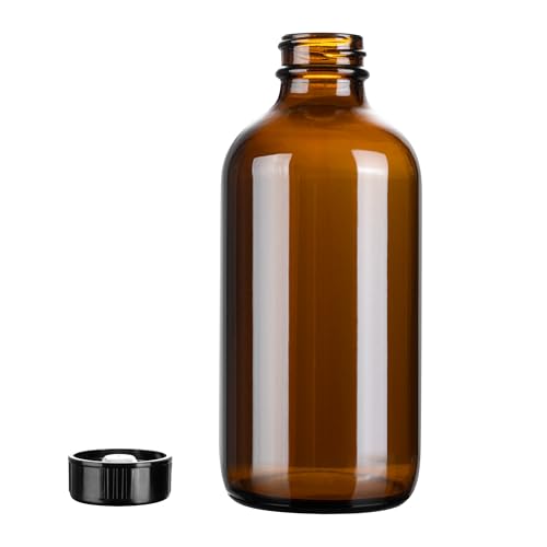 Restaurantware Vetri 8 Ounce Boston Glass Bottles, 12 Sample Bottles With Black Phenolic Caps - Dishwashable, Round, Amber Glass Bottle, For Potion, Juice, Ginger Shots, Whiskey, Liquids - color: Amber, size: 8 oz