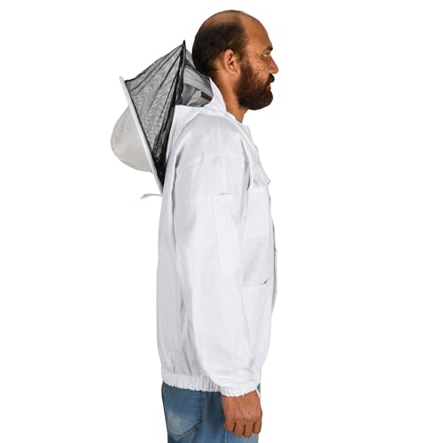 Beekeeping Jacket with Round Veil - Breathable Cotton Beekeeper Suit with YKK Zippers & Protective Hood (BP-102-White)-3XL - color: White Round Veil, size: 3XL