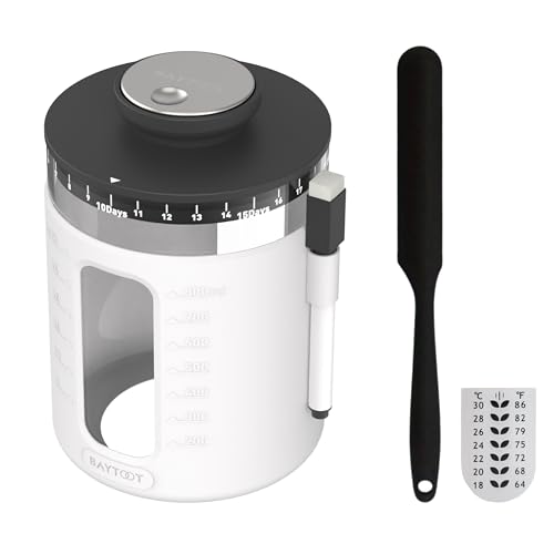 Sourdough Starter Jar Kit 33oz – Wide Mouth Sourdough Fermentation Jar, Upgraded 2026 Sour dough Container Reinforced Thick Glass Base, Airflow Lid, Feeding Tracker & Thermometer (White) - color: white