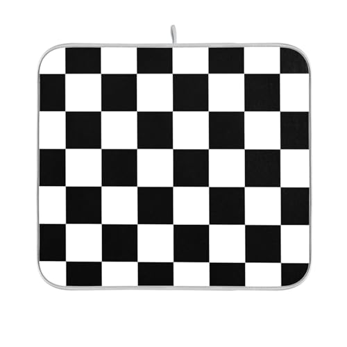 Checkered Black and White Dish Drying Mat for Kitchen Counter Drainer Rack Mats for Dishes Washable Absorbent Draining Heat Resistant Pad for Countertop 16 x 18 - color: Checkered Black and White, size: 16'' x 18''