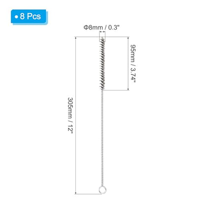 PATIKIL 12" Wire Tube Brush, 8Pcs 0.3" Diameter Stainless Steel Wire Tube Cleaner Pipe Cleaning Supplies for Auto Parts, Bottles, Tubes, Silver Tone - size: 0.3"