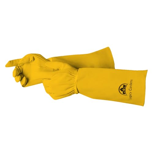 Leather Gardening Gloves for Women & Men, Long Garden Gloves, Cowhide Gauntlet Rose Pruning Thorn Resistant, Forearm Protection, Medium, Yellow - color: Yellow, size: Medium