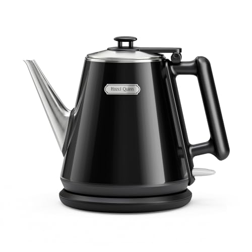 Hazel Quinn Electric Kettle - 1L/34oz Small Tea Kettle, 800W Fast Boil, All 304 Stainless Steel Interior, Double Wall for Cool Touch and Thermal, Auto Shut-Off, BPA-Free, Cordless - Jet Black - color: Jet Black