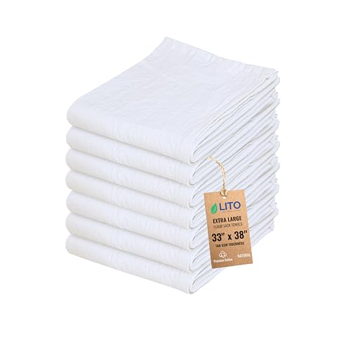 Flour Sack Towels | Tea Towel for Crafts| Kitchen Dish Cotton Blank Towel for Embroidery| Baking Bread Proofing Linen Cover| Thick Absorbent Quick Dry| 7 Pack 33"x38" Natural - color: Natural, size: 33"x38"-Pack of 7