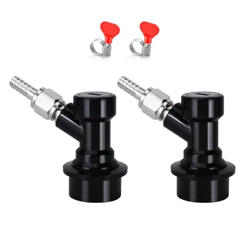MRbrew 2 Pcs Ball Lock Disconnect with Stainless Steel 1/4'' Liquid Barb, Home Brew Ball Lock Corny Keg Fittings for Keg Posts Coupler Extra 2 Hose Clamps & MFL Swivel Nuts - size: 1 Pair-black