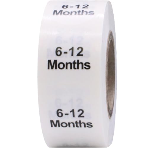 Clear Circle 6-12 Months Clothing Size Stickers - 3/4 Inch Round, 500 Clear Plastic Adhesive Labels Per Roll for Retail Apparel, Baby Clothing Organization, and Inventory - Made in the USA - color: 6-12 Months