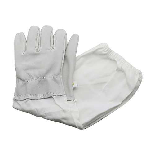 Goatskin Leather Beekeeper's Gloves with Ventilated Long Sleeves Elastic Cuffs Beekeeper Protected Gloves Beekeeping (Color : Beige, Size : X-Large) - color: Beige