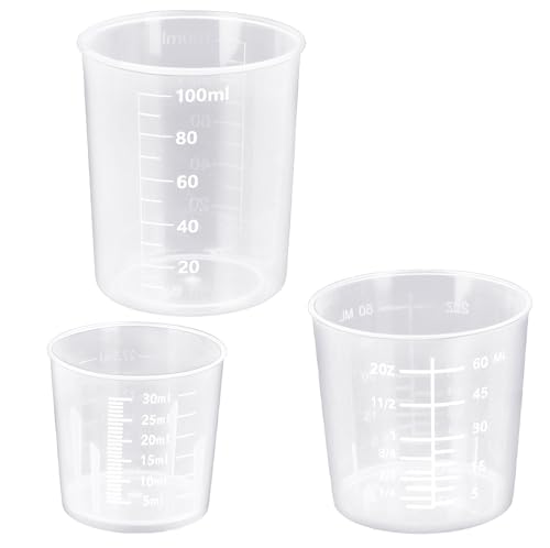 DTDNZKN 3 Pack Measuring Cup Set, Includes 1/2/3.4 OZ (30/40/100ml) | Plastic Liquid Measuring Cups- Baking, Cooking, Mixing & Measuring Cups