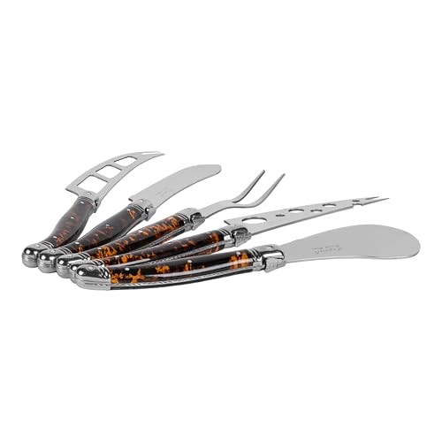 French Home 5-Piece Artisan Laguiole Tortoise Shell Cheese Knife Set - color: Tortoise Shell