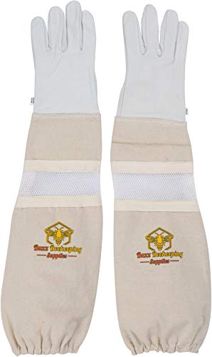 Beekeeping Gloves X-Large Ventilated Sleeves - Elastic Sting Proof Gauntlet Cuffs ★ Genuine Cow Leather ★ Long Thick Sleeves ★ Apiary Vented Bee Gloves ★ Professional or Beginning Beekeeper - size: X-Large