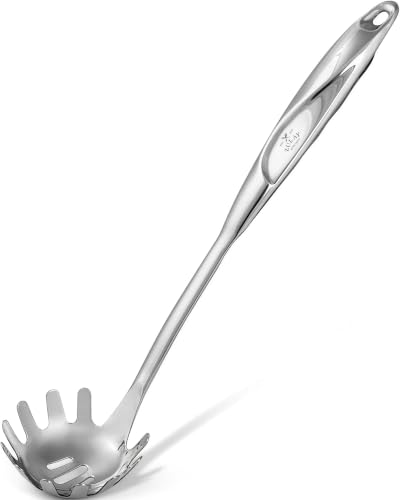 Zulay Kitchen Stainless Steel Pasta Spoon - 12” Spaghetti Server with Teeth & Draining Holes - Rust-Resistant Pasta Fork for Noodles & Pasta - Dishwasher Safe Utensil for Everyday Use - size: Pasta Server