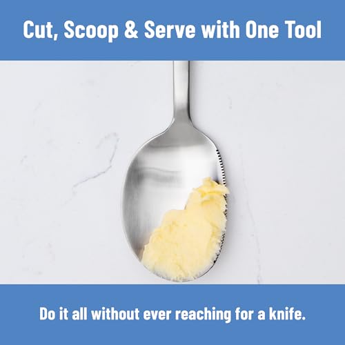 Misen Serrated Chef Spoon – Stainless Steel Multipurpose Cooking Spoon with Cutting Edge for Slicing Avocados Scooping Casseroles Breaking Ground Meat and Serving at the Table - style: Serrated Spoon