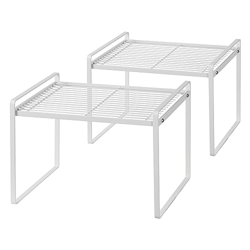 Shantton 2Pack Kitchen Cabinet Shelf Counter Organizer Rack Pantry Storage Bathroom Bedroom Office Table Desk Space Saving Stackable Rust Resistant Non Slip White Tall Wide L13.1in W10.6in H9.5in - color: White, size: L13.1'' W10.6'' H9.5''
