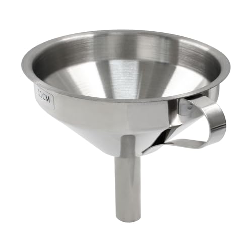 Piutouyar Stainless Steel Kitchen Funnel, 11 cm Metal Funnel with Detachable Strainer Filter, Food Grade Cooking Funnels for Transmission Liquid, Oil, Dry Ingredients