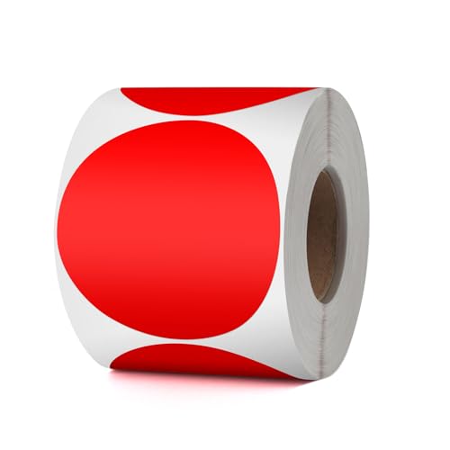 Red Circle Thermal Labels Vinyl 3 Inch Self-Adhesive Round Stickers Roll Waterproof Printer Decals Name Tag for QR Code DIY Office Address 500 PCS - color: Red