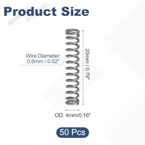 uxcell 50Pcs 304 Stainless Steel Compression Springs, 0.5mm x 4mm x 20mm Small & Tiny Pen Spring for Home Repair & DIY, Workshop & Industrial Use, (Silver Tone) - size: 4mmx20mm