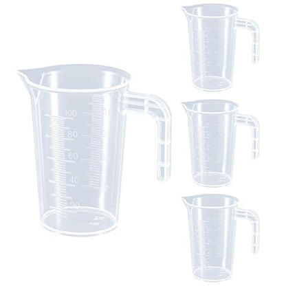 Plastic Measuring Beaker, 4 Pcs Liquid Measuring Cups, 100 ml Unbreakable Graduated Beakers with Handle and Spout, Transparent Clear Precise Markings for Kitchen Baking Lab Restaurant Use