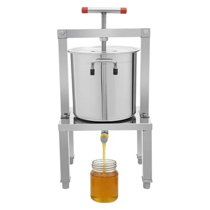 Stainless Steel Manual Fruit and Honey Press, 13.25L Capacity Juicer and Beeswax Extractor, 25.2 Inch Height with T-Handle and Four-Leg Base