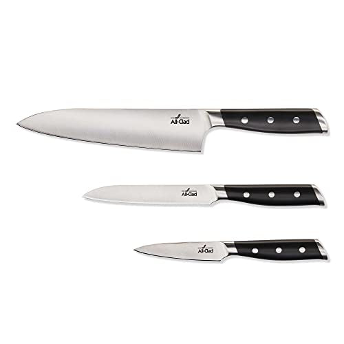 All-Clad Forged Steel Chefs Knife, Utility Knife, Paring Knife 3 Piece Kitchen Knife Set, Knife Block Set, Kitchen Knives, Black - color: Silver/Black, size: 3-Piece Knife Set