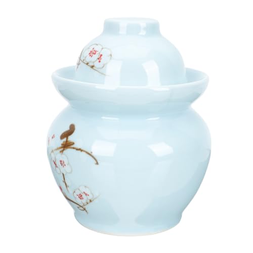 Chinese Pickle Jar Ceramic Plum Blossom Pattern Sealed Storage Jar Vintage Pickle Can for Kimchi