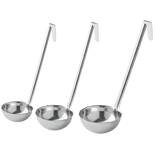 OCS Parts Set of 3 Stainless Steel Culinary Ladles | One-Piece Dishwasher Safe Home, Restaurant, Buffet and Catering Serving Ladle for Sauces, Soup, Gravy, and Salad Dressing (12-16 - 24 Ounce) - size: 12 - 16 - 24 Ounce