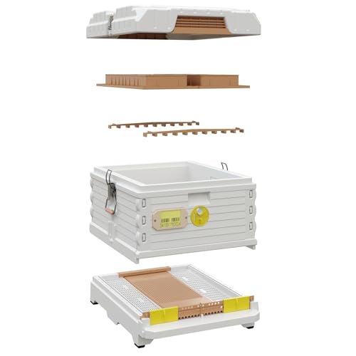 Apimaye Ergo Insulated 10 Frame Bee Hive Set [NO Frames Included] (Single Hive, White Body Yellow Entrance) - color: White Body Yellow Entrance