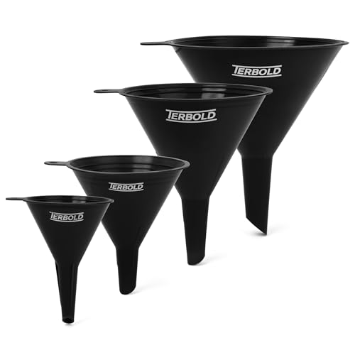 4pc Funnel Nesting Set in BPA Free Plastic for Kitchen Cooking, Car Oil, Home, or Lab Use (Black)