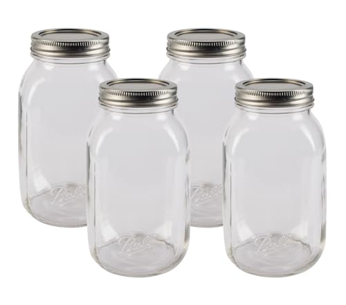 Ball Regular Mouth Easy Label Glass Mason Jars with Lids and Bands, Used for Canning, Pickling, Juice, Jam, Jelly, Quart Size 32 Ounce (Pack of 4) - size: 32 Ounce (Pack of 4)