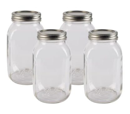 Ball Regular Mouth Easy Label Glass Mason Jars with Lids and Bands, Used for Canning, Pickling, Juice, Jam, Jelly, Quart Size 32 Ounce (Pack of 4) - size: 32 Ounce (Pack of 4)