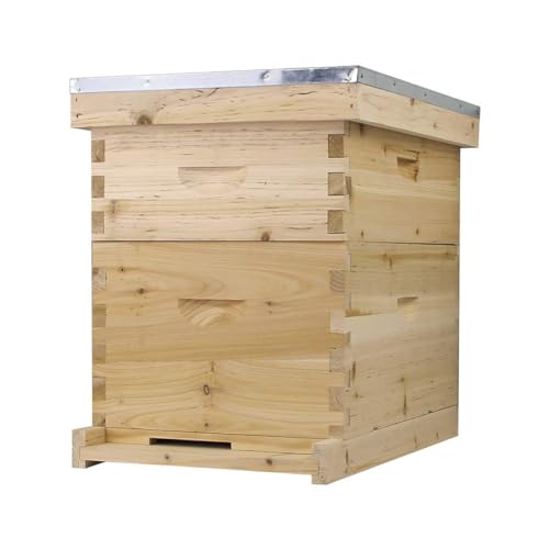 NuBee 8-Frame Beehive Kit – Complete Langstroth Hive with 1 Deep & 1 Medium Box, Wax-Coated Foundations, Telescoping Cover, and Queen Excluder – Beginner-Friendly & Durable Beekeeping Kit