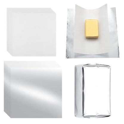 500 Pack Butter Paper Set Butter Wrapping 250 Aluminum Foil Sheets 250 Silicone Oil Papers Pre-cut Wrappers for Homemade Chocolate and Food Storage 2 Sizes