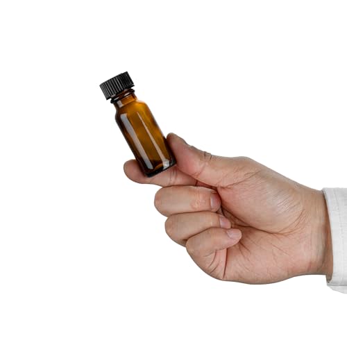 Restaurantware Vetri 0.5 Ounce Boston Glass Bottles, 48 Sample Bottles With Black Phenolic Caps - Dishwashable, Round, Amber Glass Bottle, For Potion, Juice, Ginger Shots, Whiskey, Liquids - color: Amber, size: 0.5 oz