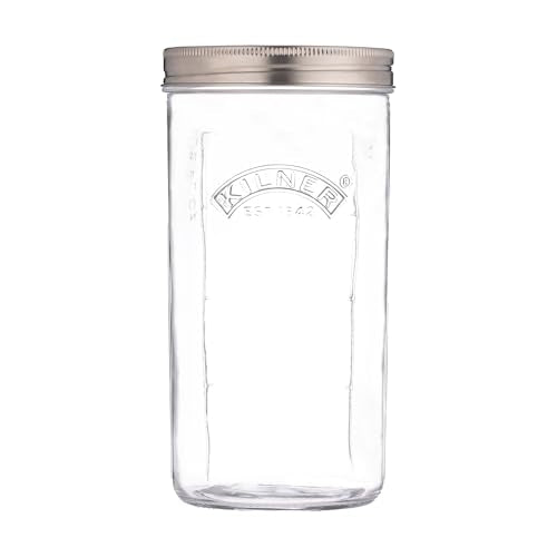 Kilner 1 Litre Fermentation Jar Set Wide Mouth Glass Jar with Silicone Valve Lid, Ceramic Weights & Recipe Booklet, Ideal for Small Batch Fermentation - size: 1 Litre Set