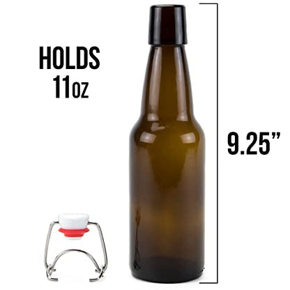 Cocktailor Glass Grolsch Beer Bottles (12-pack, 11 oz./330 mL) Airtight Seal with Swing Top/Flip Top Stoppers - Home Brewing Supplies, Fermenting of Alcohol, Kombucha Tea, Wine, Soda - Amber