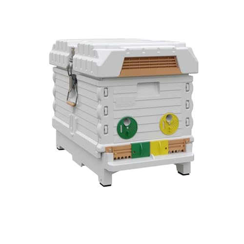 Apimaye Insulated 7 Frame Langstroth Nucleus Assembled Bee Hive Set with Built in Screened Bottom Board, Entrance Reducers and Top Feeders (White) [Plastic PRO Frames and Premier Foundations]