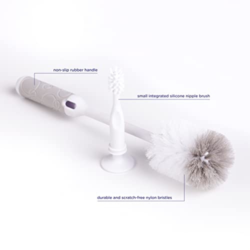 Ubbi Baby Bottle Cleaning Brush Set, Gray | Includes Nipple Brush, 2-in-1 Baby Bottle Brush Set, Standing Bottle Brush, Dishwasher Safe, Baby Registry Essential - size: One Size