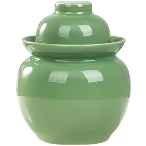 Kimchi Jar Porcelain Household Water Seal Double Cover Pickle Jar, Thickening Jingdezhen Ceramics Fermentation Crock, Multiple Capacity Options Kombucha Jar (Color : Green, Size : 5kg/176.4oz) - size: 5kg/176.4oz