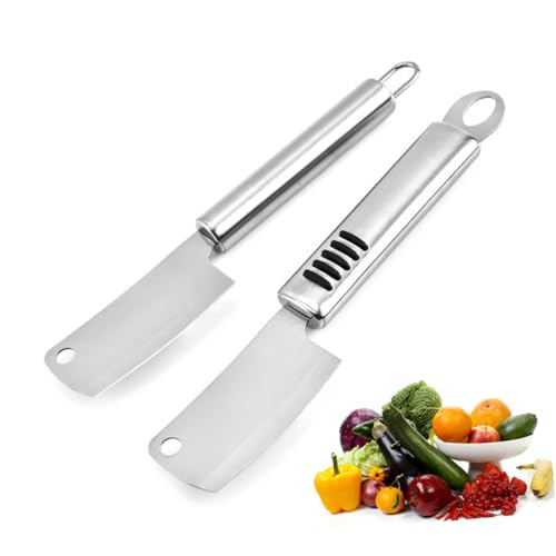 HEALLILY 2pcs Stainless Steel Cheese Knife Slice Cheese Spreader Chopping Mini Cleaver Kitchen Utensils