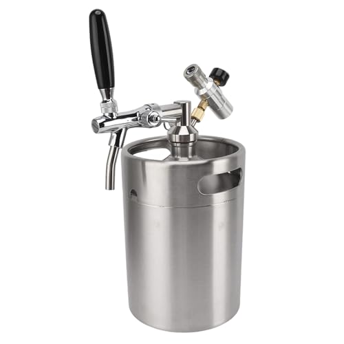 Portable Beer Growler, 5L Stainless Steel Mini Keg with Dispense Tap and Pressure Regulator for Homebrew Craft Beer, Draft Dispenser System for Home
