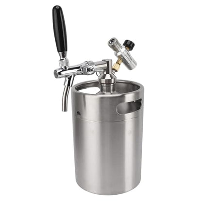 Portable Beer Growler, 5L Stainless Steel Mini Keg with Dispense Tap and Pressure Regulator for Homebrew Craft Beer, Draft Dispenser System for Home