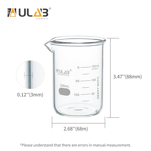 ULAB Scientific Glass Beaker Set, Vol. 200ml, 3.3 Borosilicate Griffin Low Form with Printed Graduation, Pack of 6, UBG1022 - style: Vol.200ml, Pack of 6