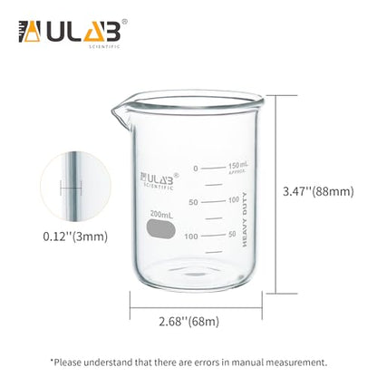 ULAB Scientific Glass Beaker Set, Vol. 200ml, 3.3 Borosilicate Griffin Low Form with Printed Graduation, Pack of 6, UBG1022 - style: Vol.200ml, Pack of 6