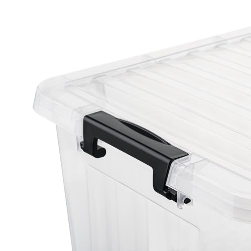 Cetomo Lidded Storage Bin, Stackable Storage Box with Lid and Snap Lock, Clear Platsic Bin for Dorm, Bedroom, Closet, 18 Quart, Pack of 6