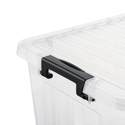 Cetomo Lidded Storage Bin, Stackable Storage Box with Lid and Snap Lock, Clear Platsic Bin for Dorm, Bedroom, Closet, 18 Quart, Pack of 6